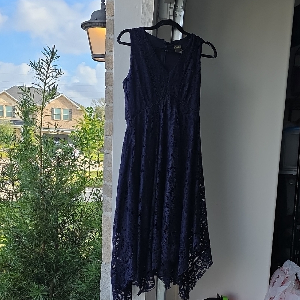 Taylor Navy High Low Lace Dress